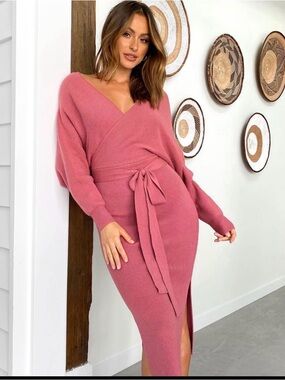 Petal & Pup Bambina Dusty Rose Wrap Midi Dress